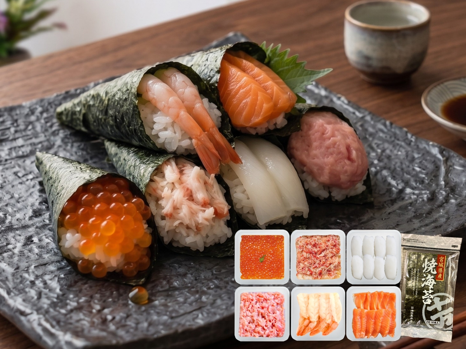 漁師めし 手巻き寿司セット（海鮮6品）